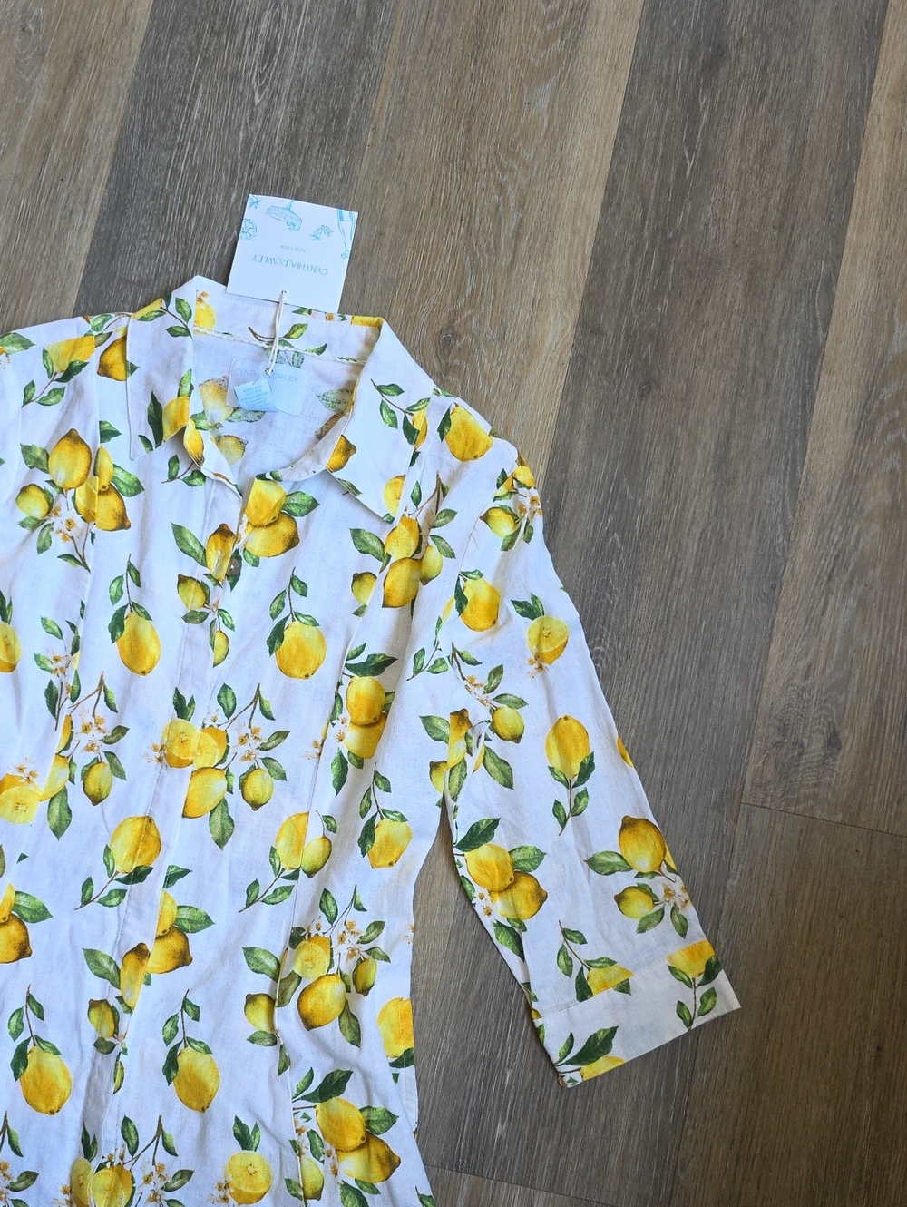 Cynthia Rowley White Midi Shirt Dress with Yellow Lemon Print - Picture 4 of 16